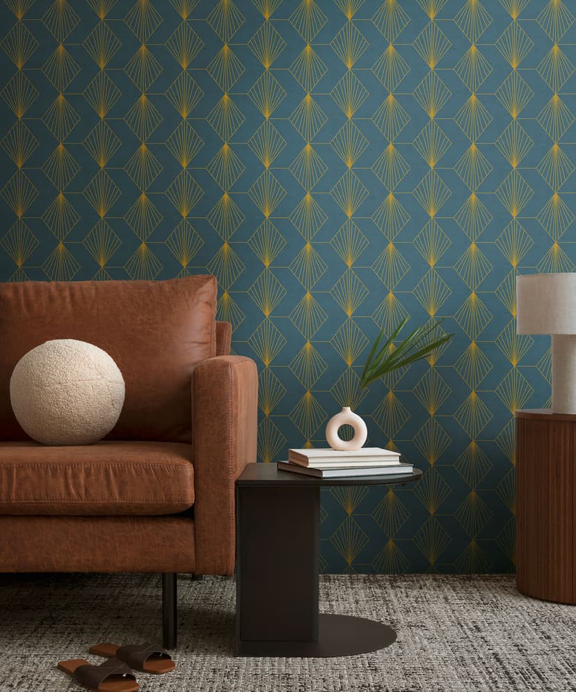 Ocean Teal Gold Art Deco Wallpaper