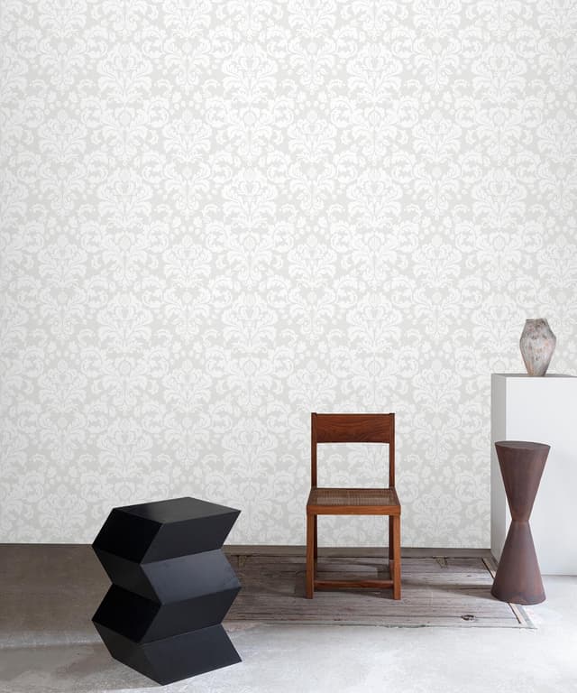 Pearl Grey Damask Elegance Wallpaper