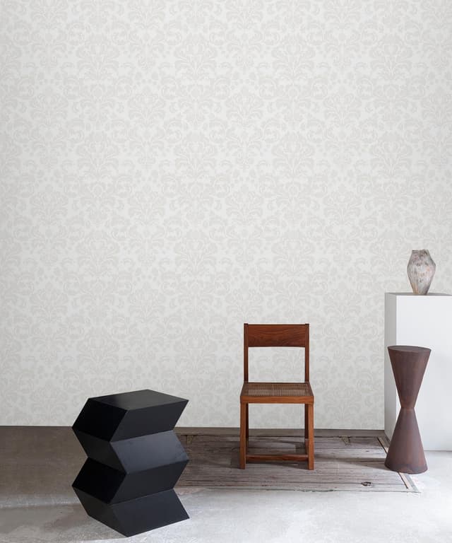 Soft Dove Grey Damask Wallpaper