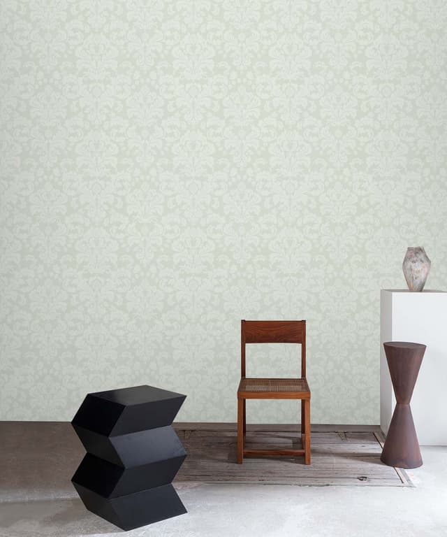 Mist Grey Damask Elegance Wallpaper