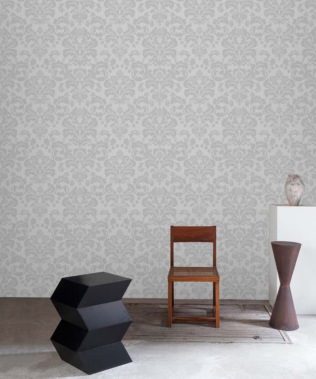 Silver Ash Damask Luxe Wallpaper