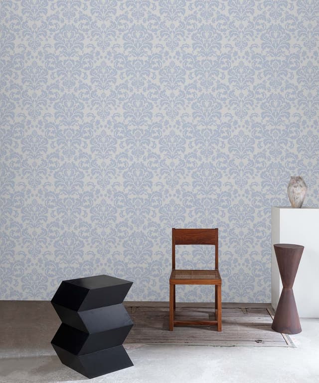 Powder Blue Damask Royale Wallpaper
