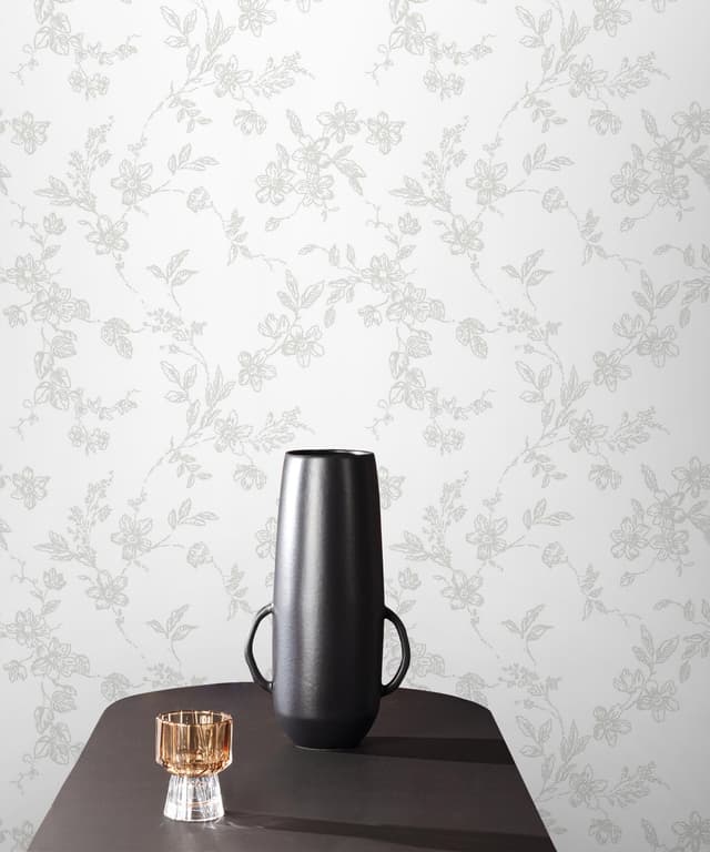 Silver Whisper Floral Vine Wallpaper