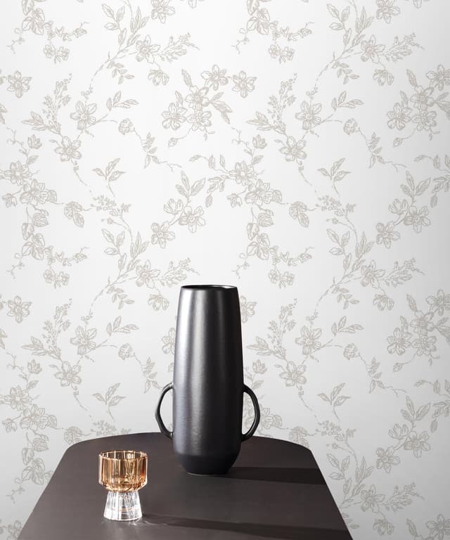 Warm Taupe Floral Vine Wallpaper