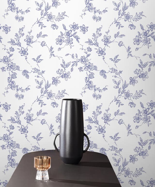 Dusty Blue Floral Vine Wallpaper