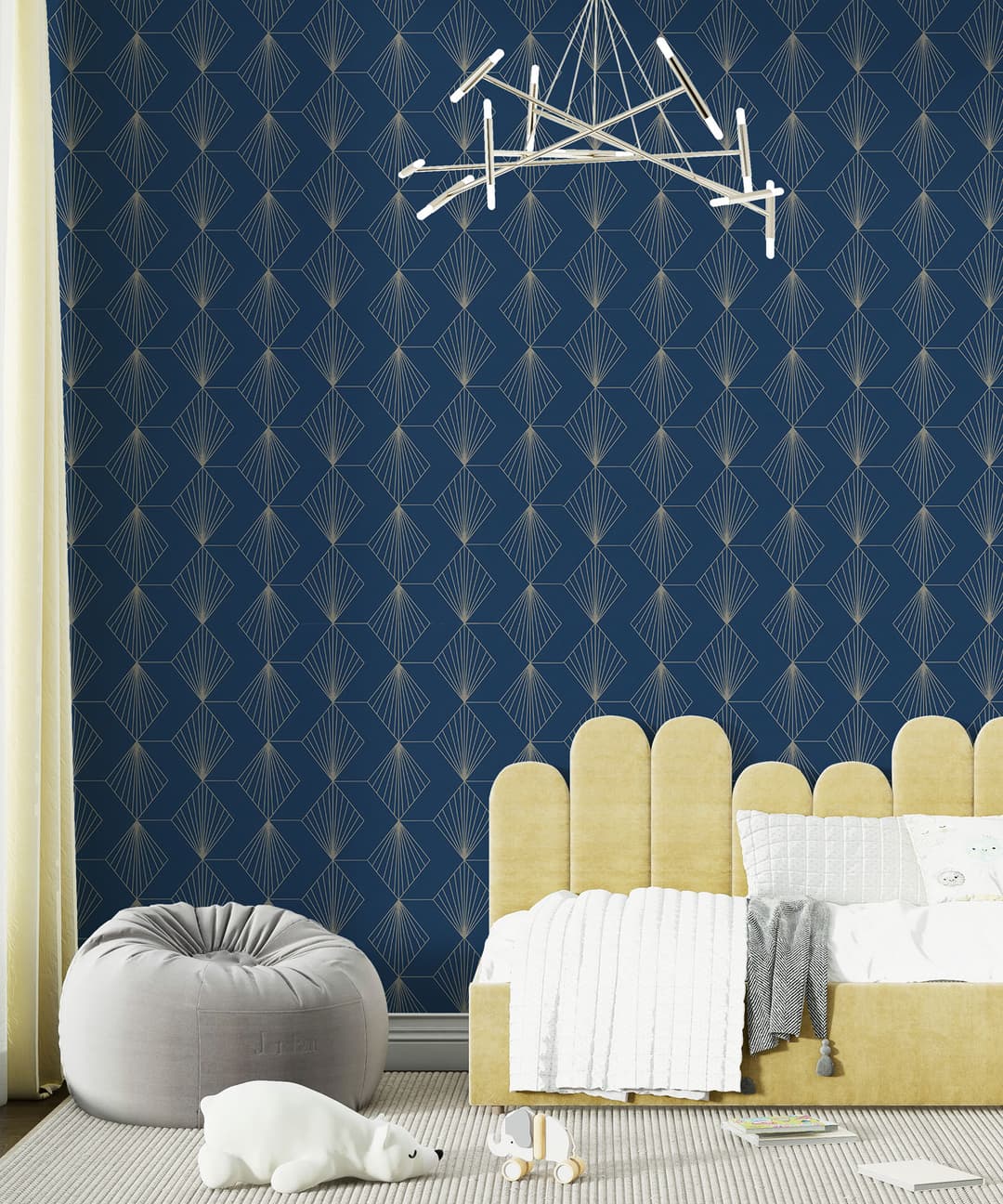 Royal Blue Silver Art Deco Wallpaper