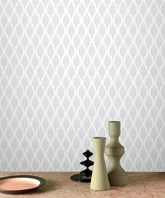 Soft Pearl White Leaf Whisper Wallpaper