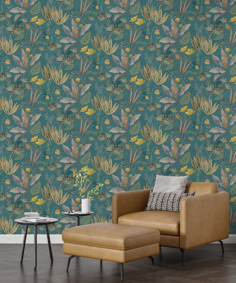 Teal Botanical Paradise Wallpaper
