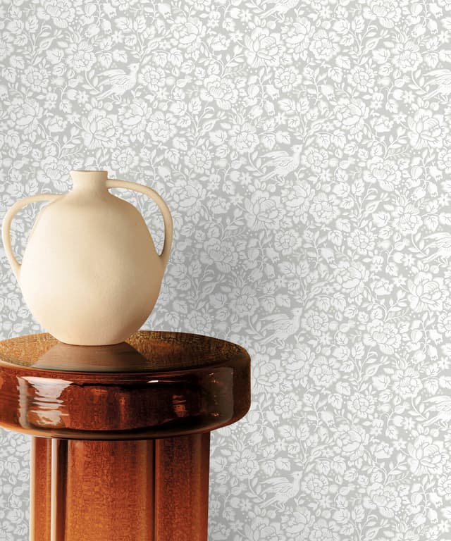 Soft Gray Floral Harmony Wallpaper