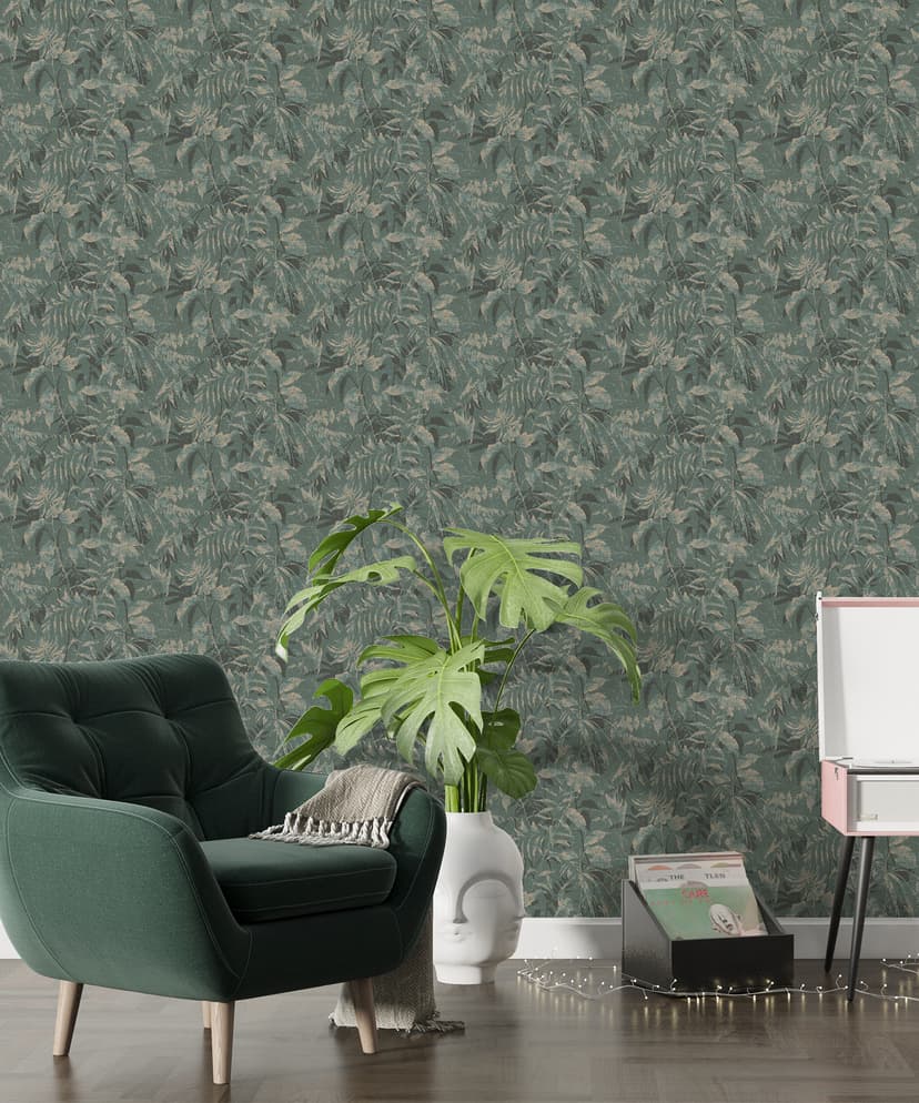 Shadow Fern Teal Wallpaper
