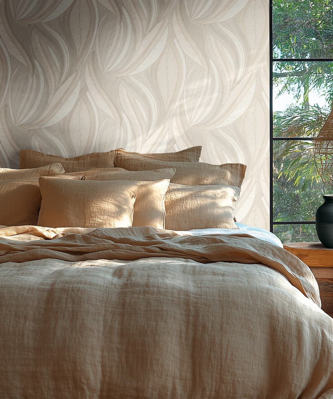 Cream Flow Leaves Wallpaper
