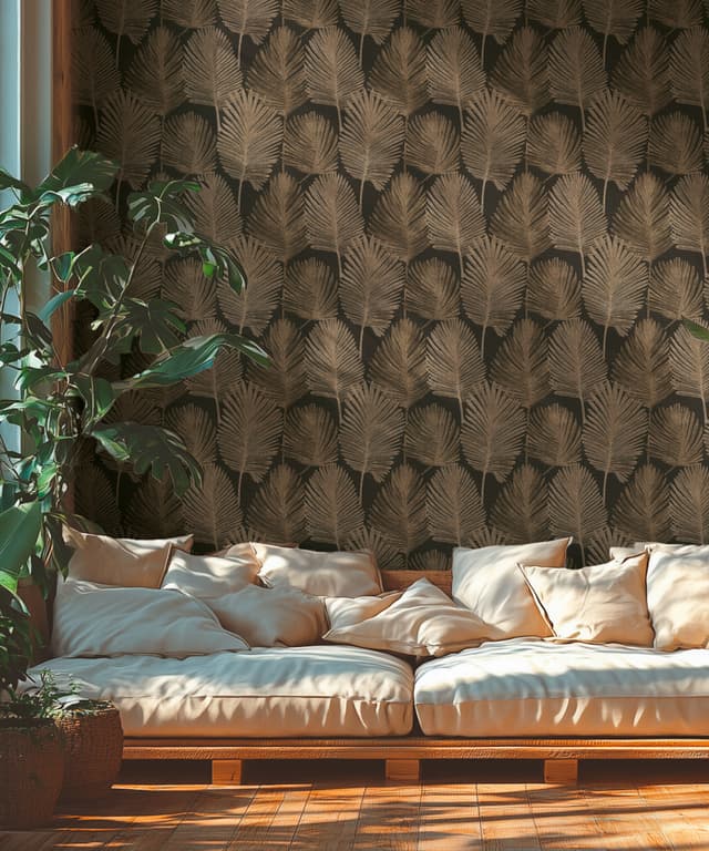 Mocha Palm Leaf Wallpaper