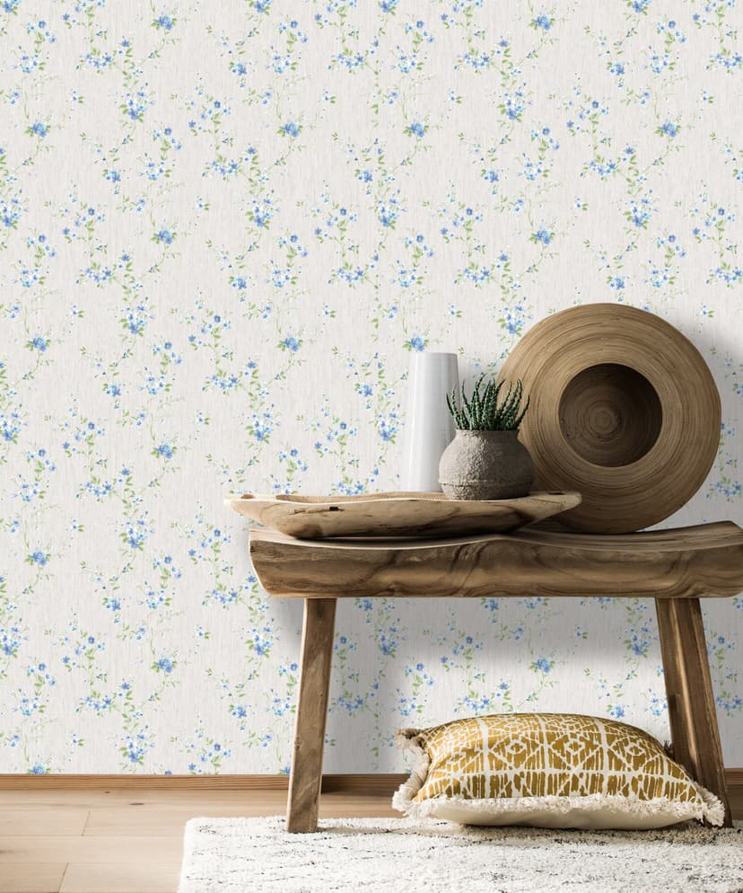 Blue Bloom Beige Wallpaper