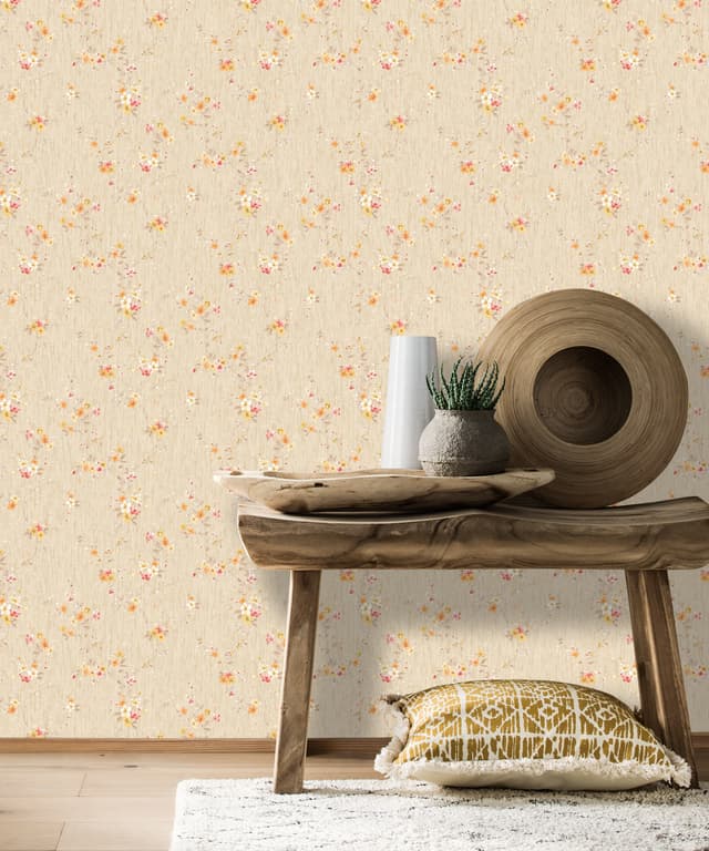 Sunset Floral Beige Wallpaper