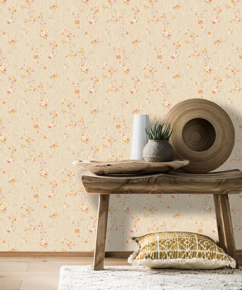 Sunset Floral Beige Wallpaper