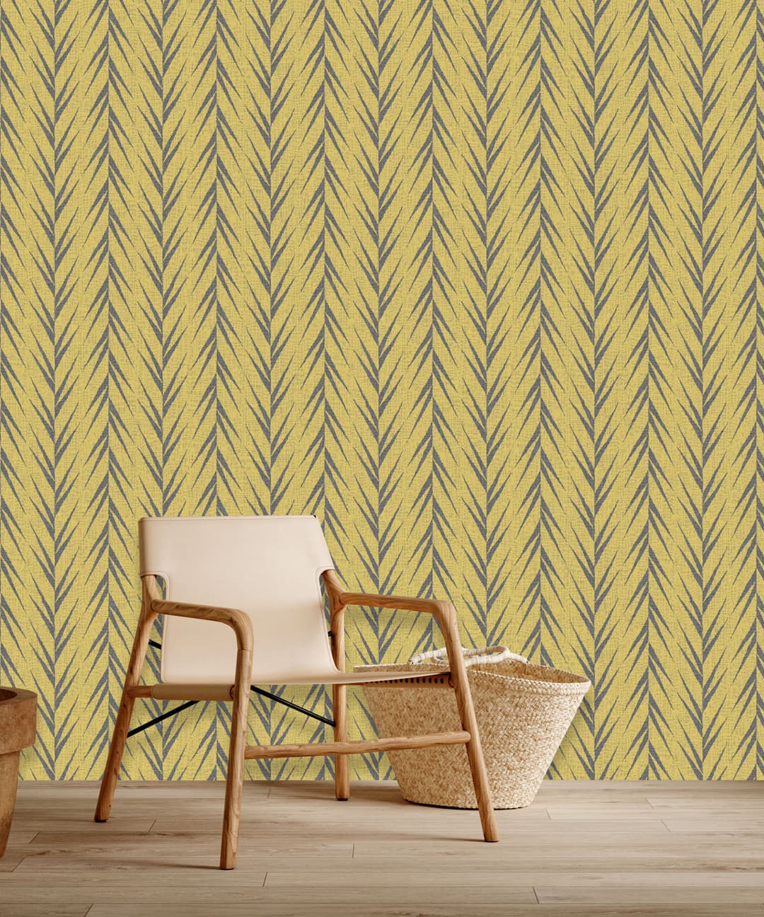 Zig Leaf Olive Green Wallpaper