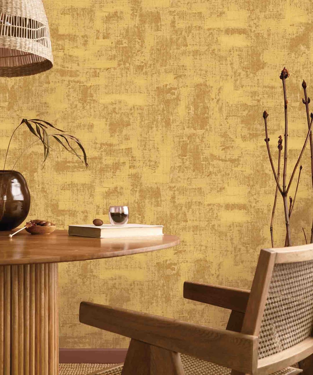 Ochre Brush Texture Wallpaper
