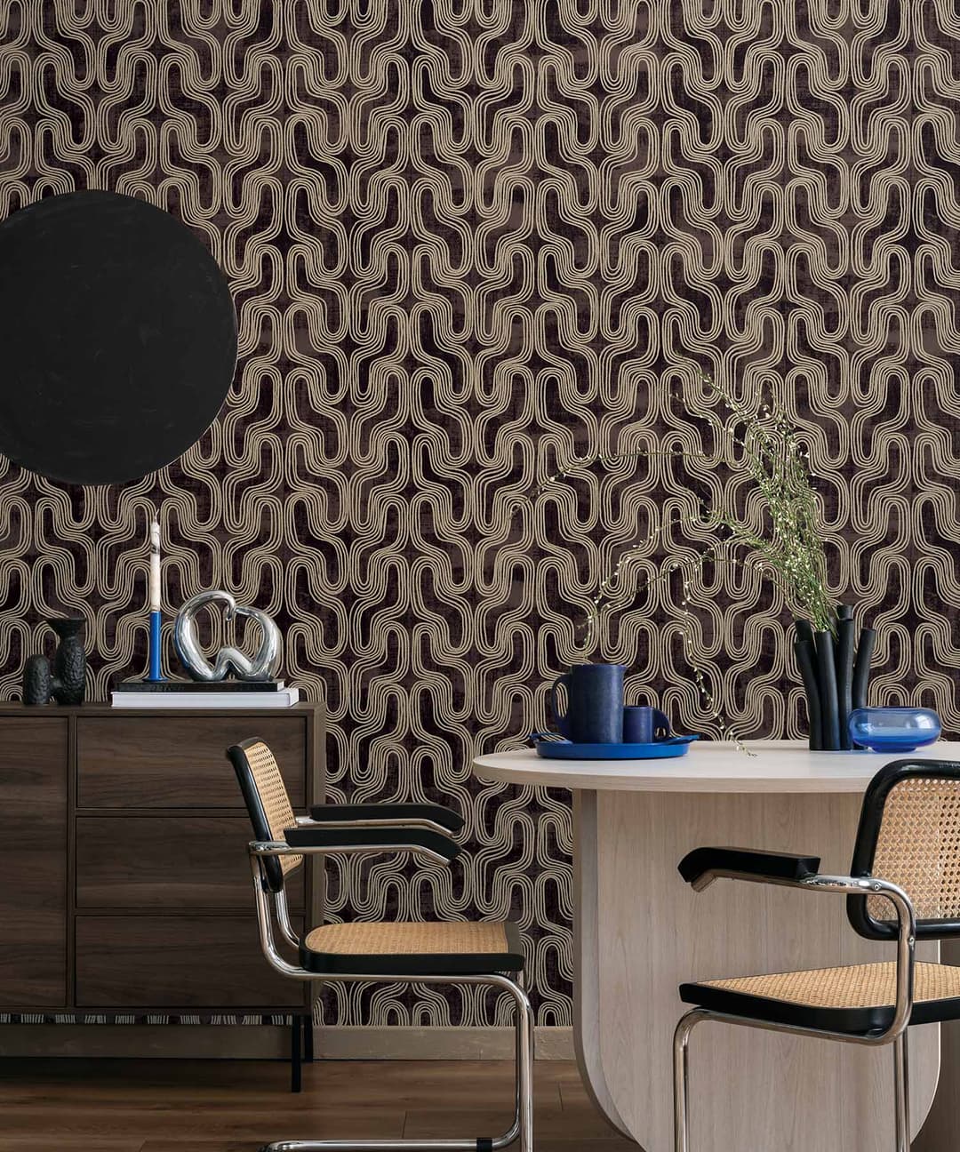 Charcoal Wave Line Wallpaper
