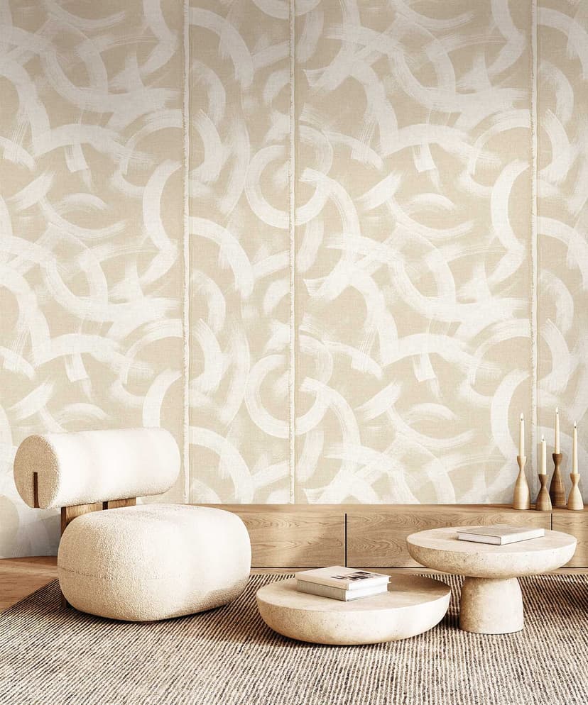 Taupe Brushstroke Swirl Wallpaper