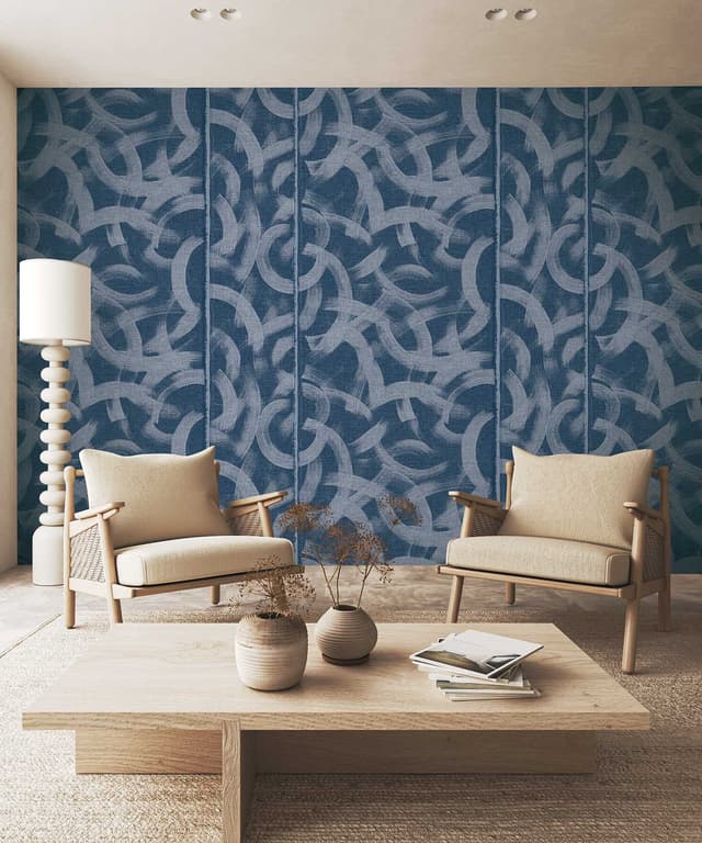 Denim Brushstroke Swirl Wallpaper