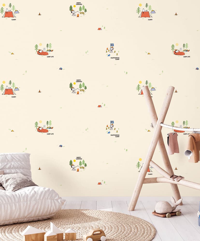 Camp Life Beige Kids Wallpaper