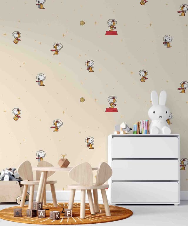 Astronaut Snoopy Beige Kids Wallpaper