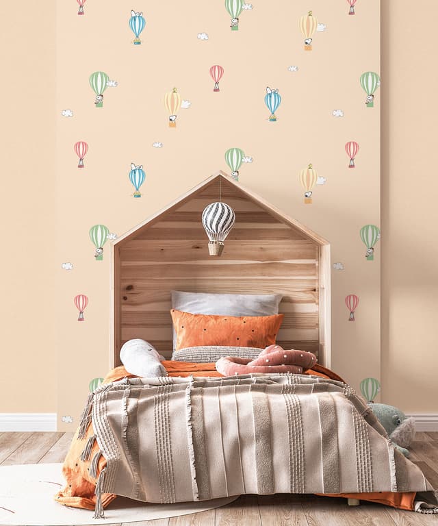 Hot Air Balloon Peach Kids Wallpaper