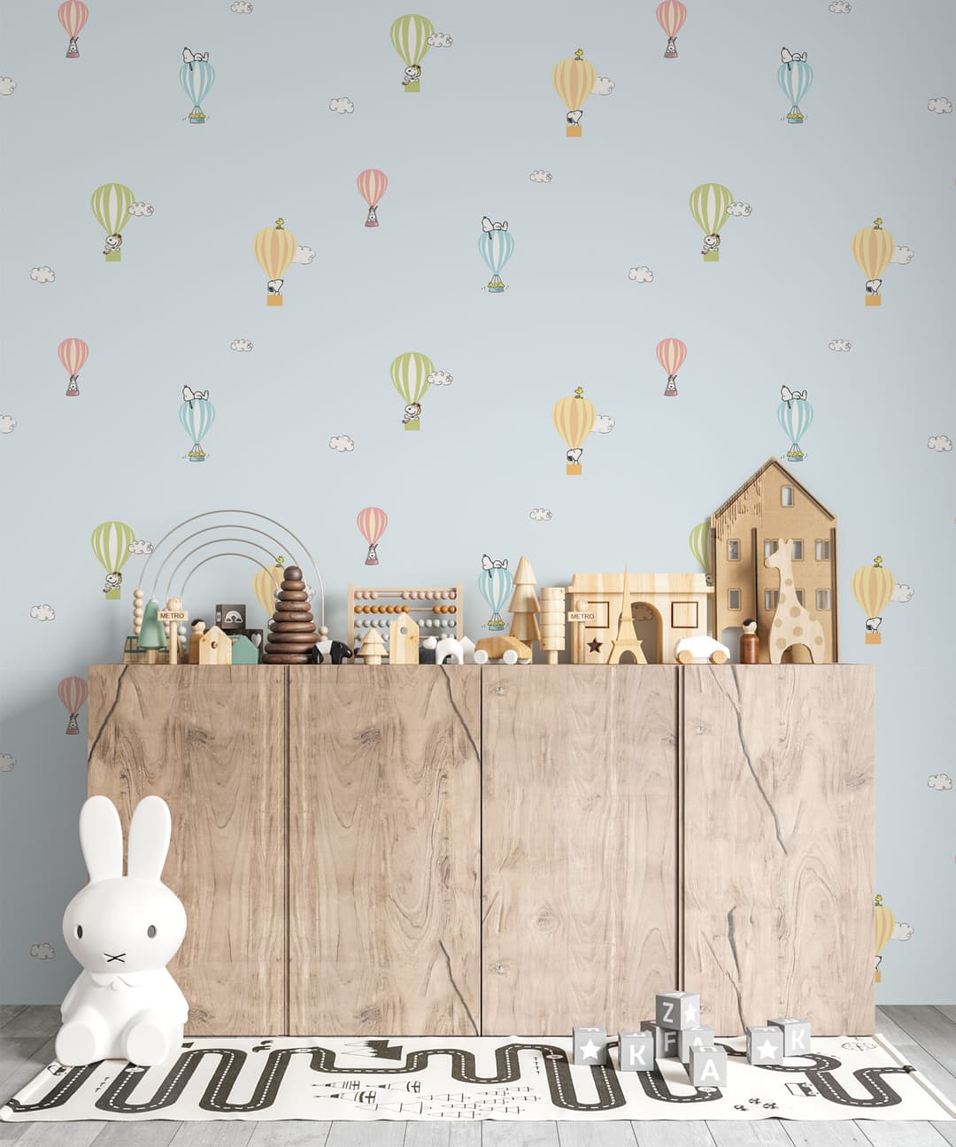 Hot Air Balloon Blue Kids Wallpaper