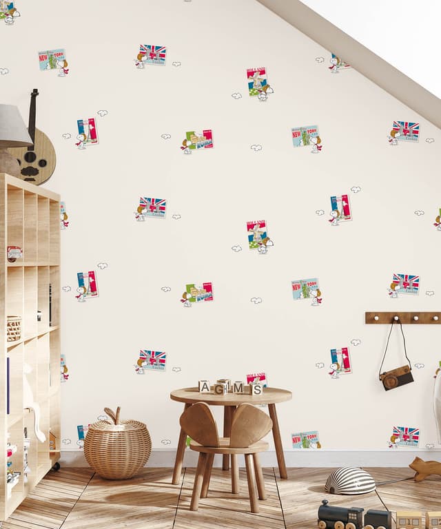Travel Postcards Cream Kids Wallpaper