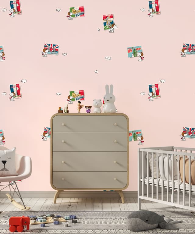 Travel Postcards Pink Kids Wallpaper