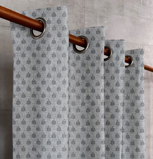 Charcoal Leaf Print Curtain