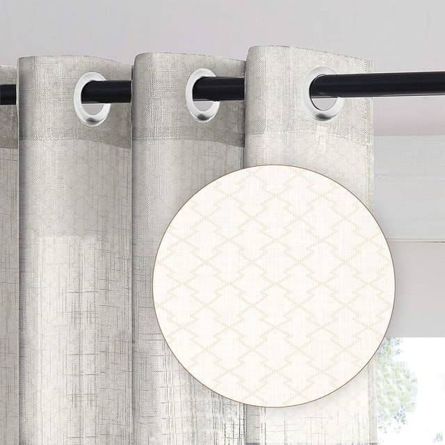 Golden Grid White Sheer Curtain