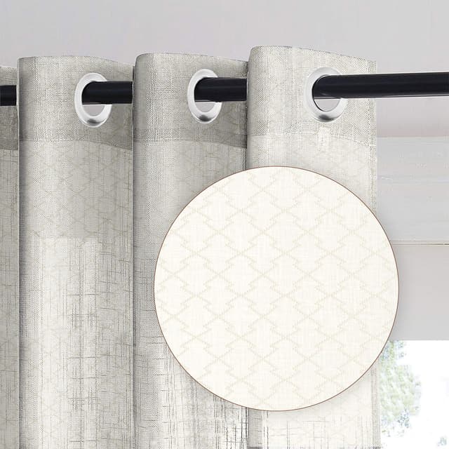 Golden Grid Beige Sheer Curtain