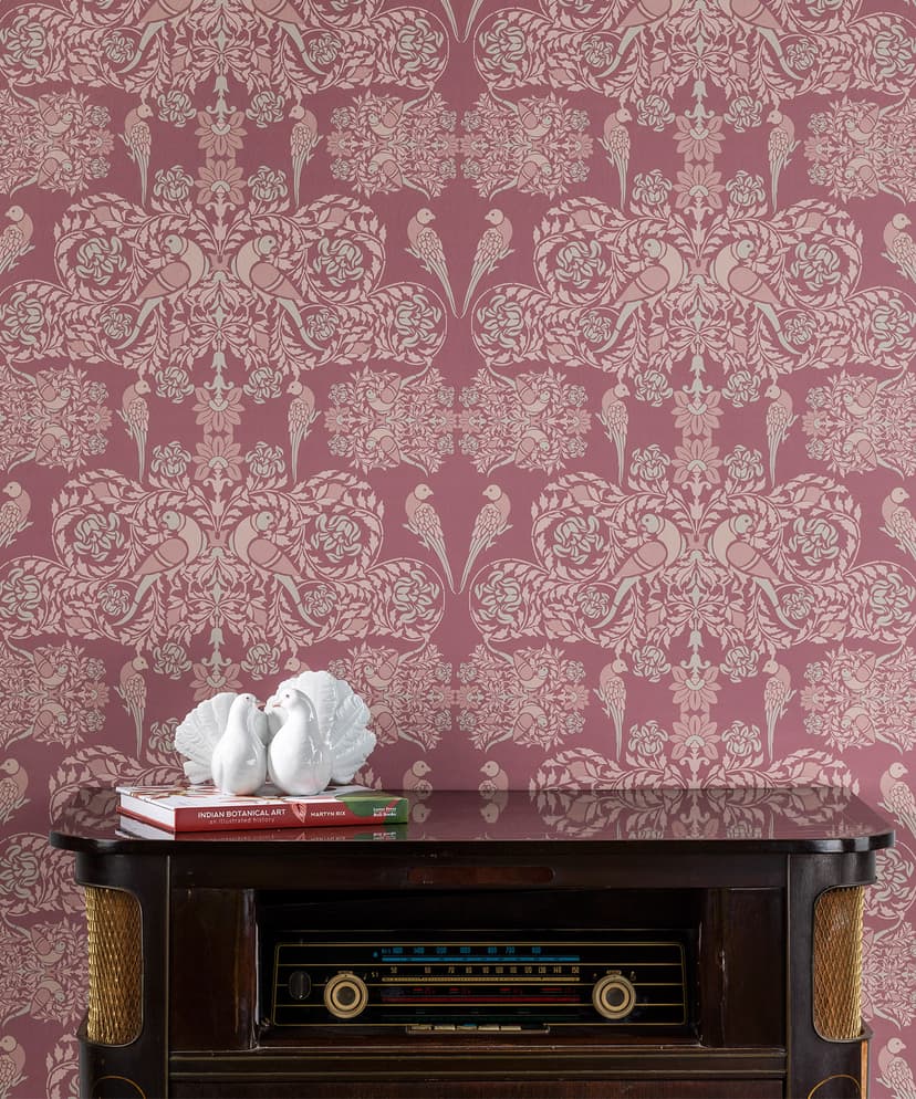 Lovebirds in Rosewood Blush Wallpaper