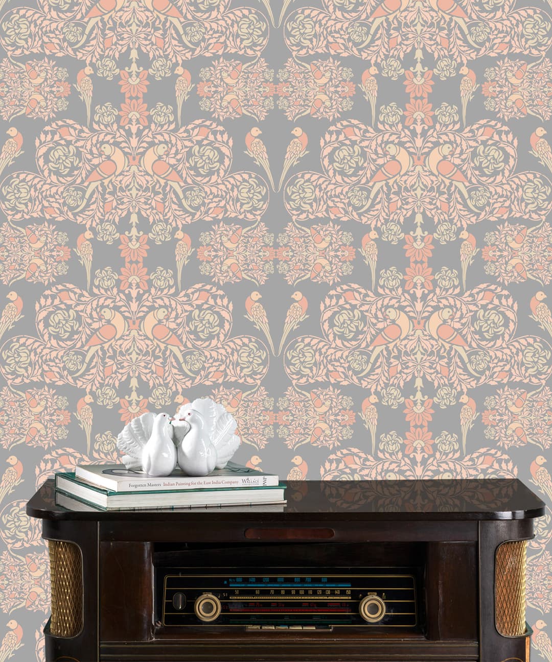 Lovebirds in Misty Grey Wallpaper
