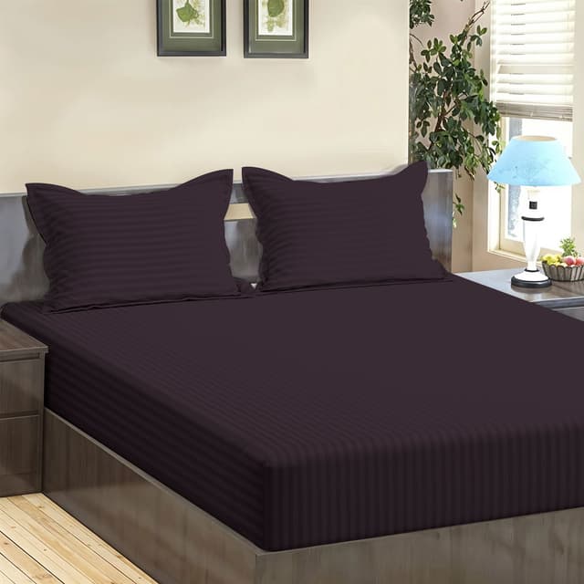 Light Grey Stripes 300 TC Cotton Satin Bedsheet Super Soft & Breathable