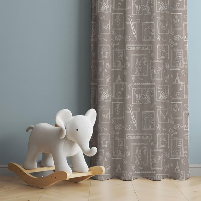 Taupe Zoo Sketch Cotton Curtain
