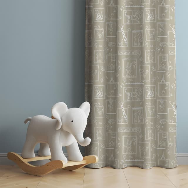 Playful Sketch Zoo Cotton Curtain