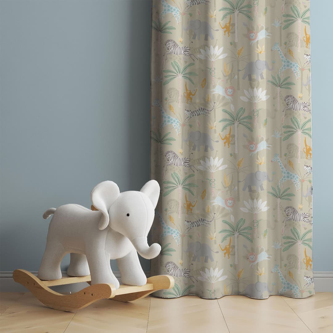 Jungle Safari Friends Cotton Curtain