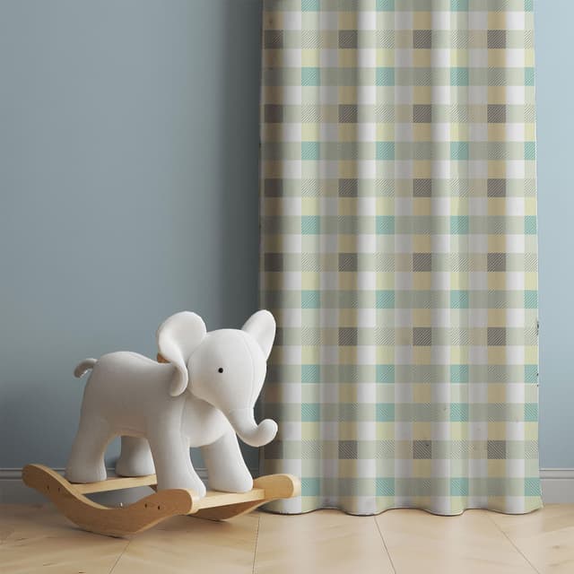 Mint Yellow Check Cotton Curtain