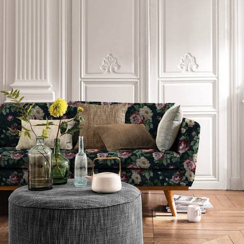Nostalgic Reverie Floral Upholstery Fabric in Yankees Blue