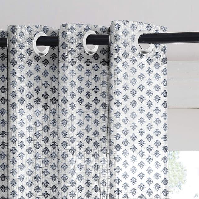 Indigo Damask Sheer Curtain