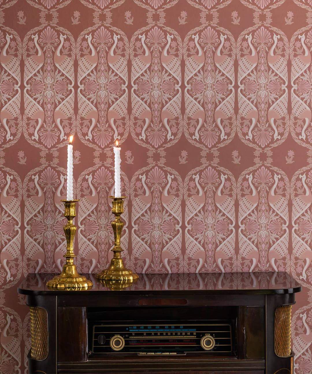 Peacock Terracotta Damask Wallpaper