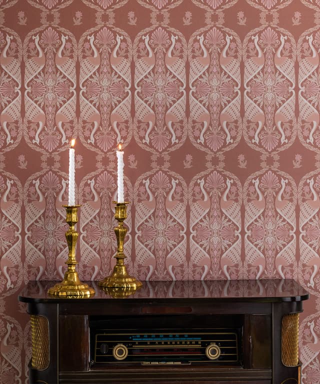 Peacock Terracotta Damask Wallpaper