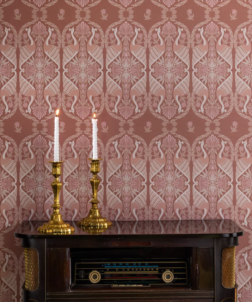 Peacock Terracotta Damask Wallpaper