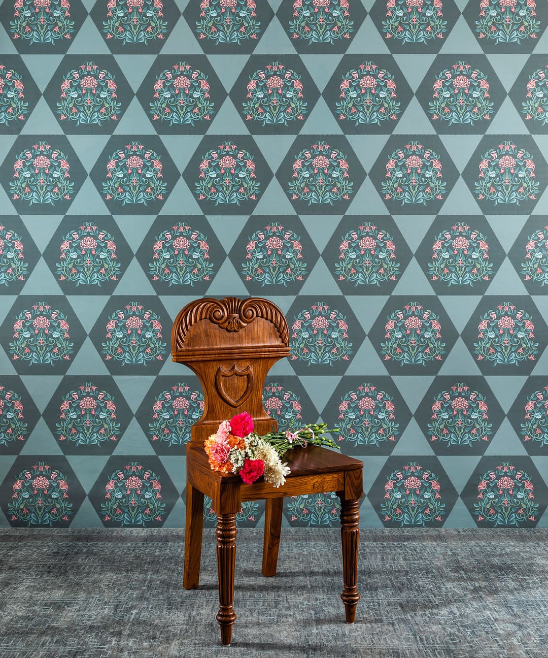 Phool Jali Indigo Wallpaper