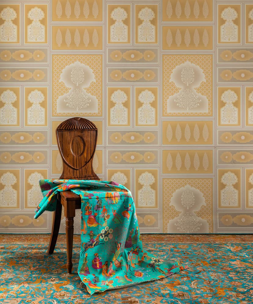 Sheesh Mahal Elegance in Golden Mustard Wallpaper