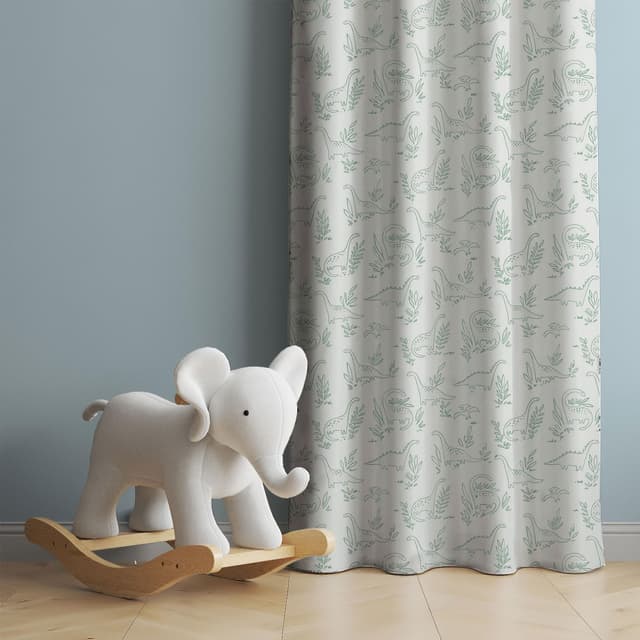 Mint Dino Sketch Cotton Curtain