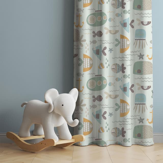Aqua Ocean Buddies Cotton Curtain