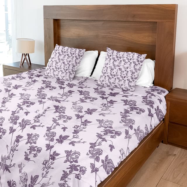 Lavender Bliss 300 TC Premium Cotton Bedsheet – 108x108 (Lavender & Purple Floral, Silky Soft & Cooling)
